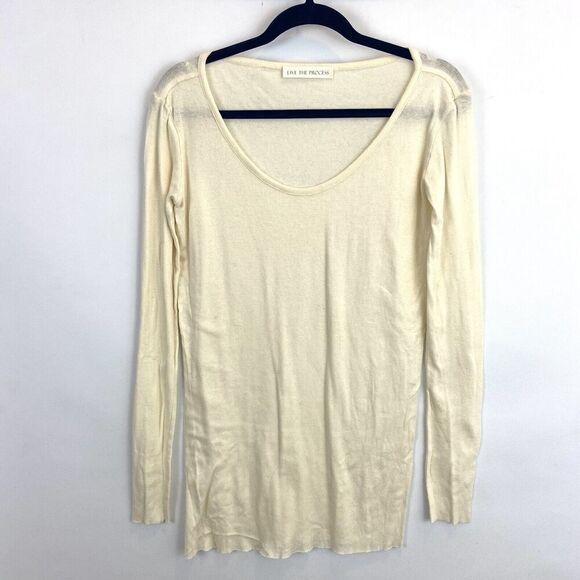 Live The Process Top Women’s M Ribbed Long Sleeve Beige Scoop Neck Super Soft - Picture 1 of 4
